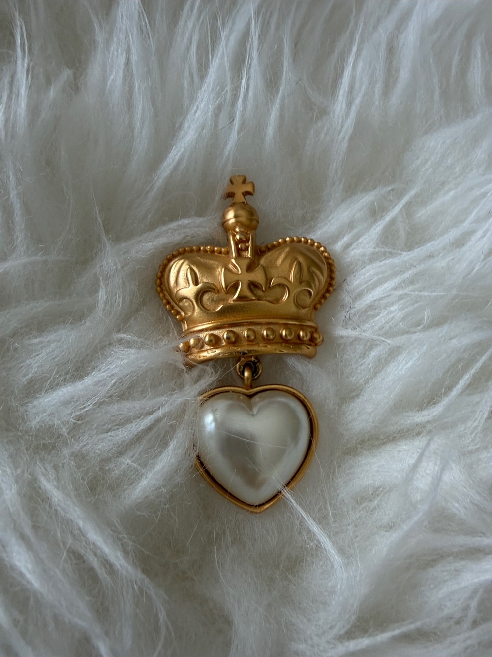 Gold Crown Heart Pendant with Mother-of-Pearl Heart